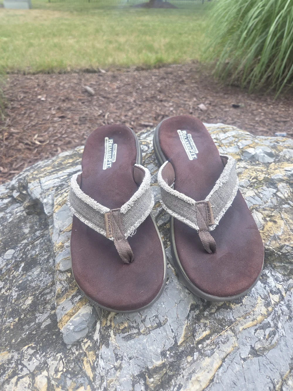Skechers Kids Brown Flip-Flop Sandals with Cream Straps